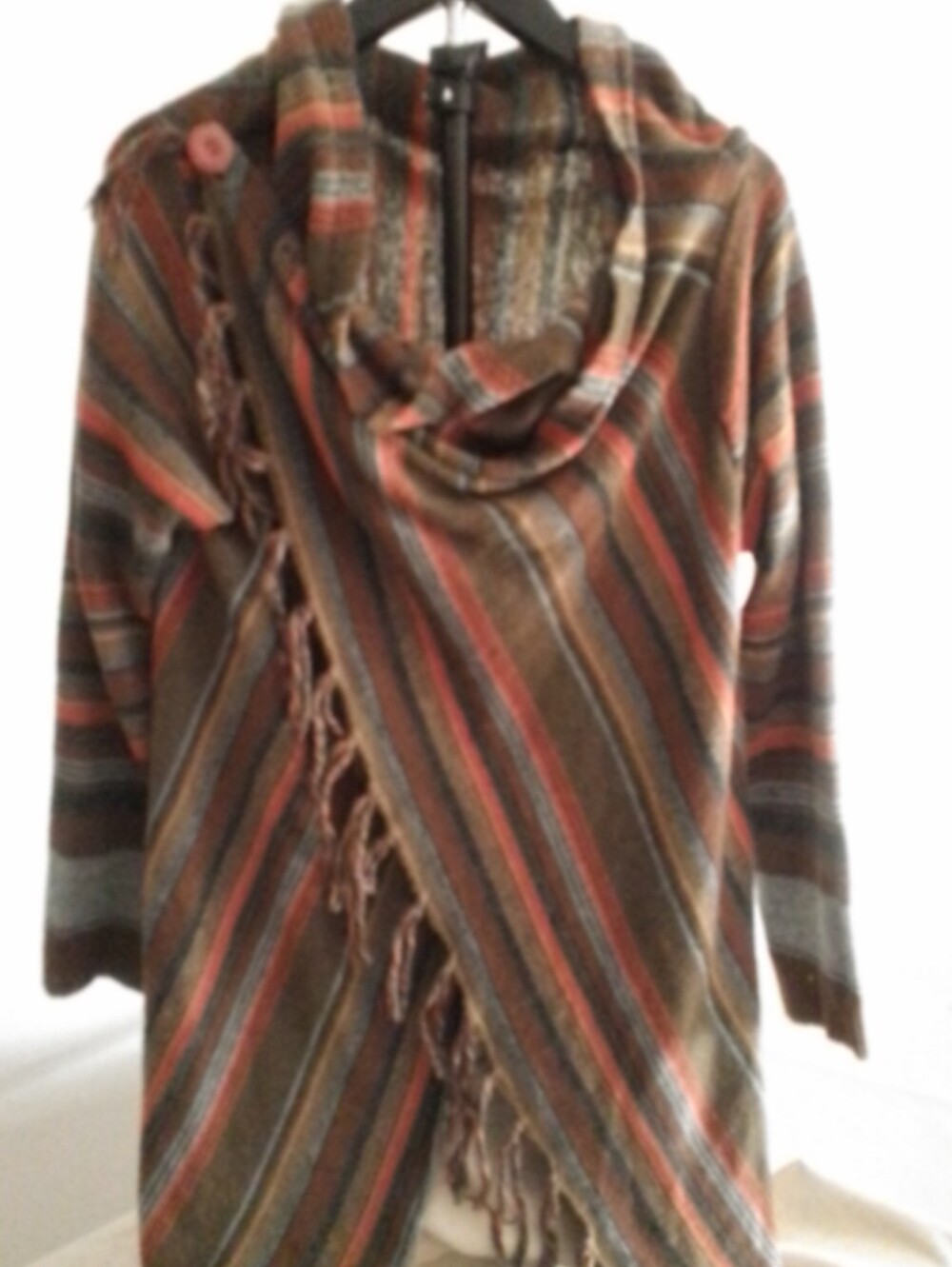 Striped Fringe Draped Women's Sweater - Brown/Orange
